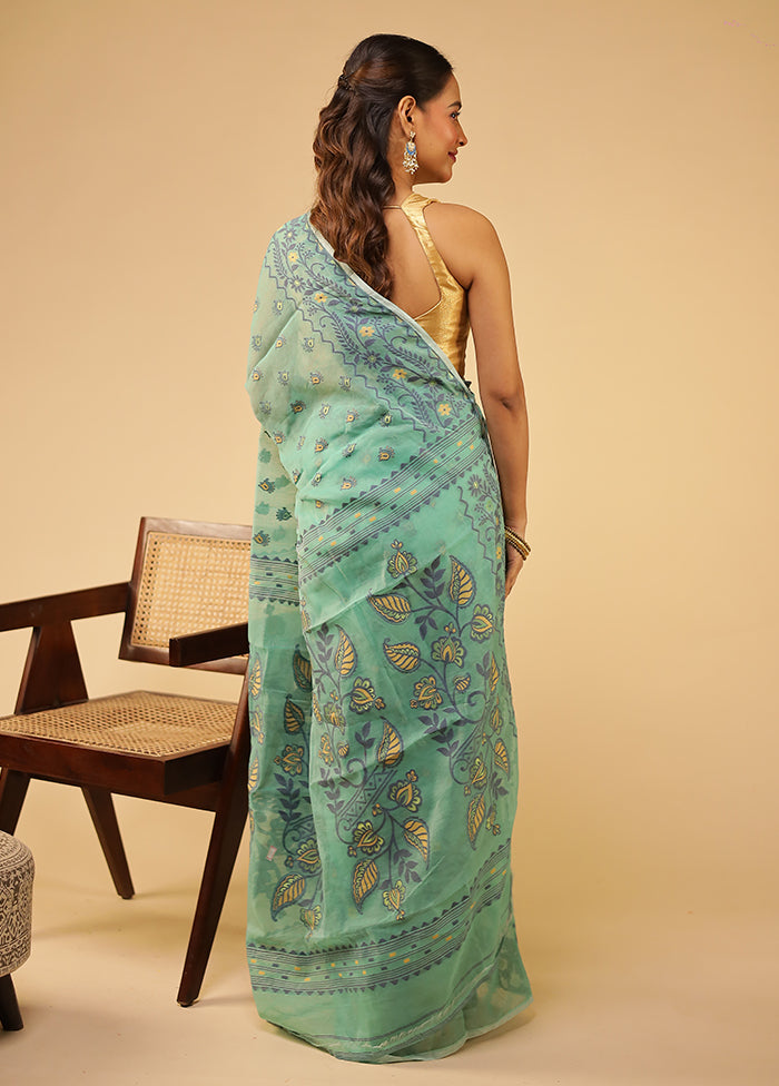 Green Jamdani Cotton Saree Without Blouse Piece