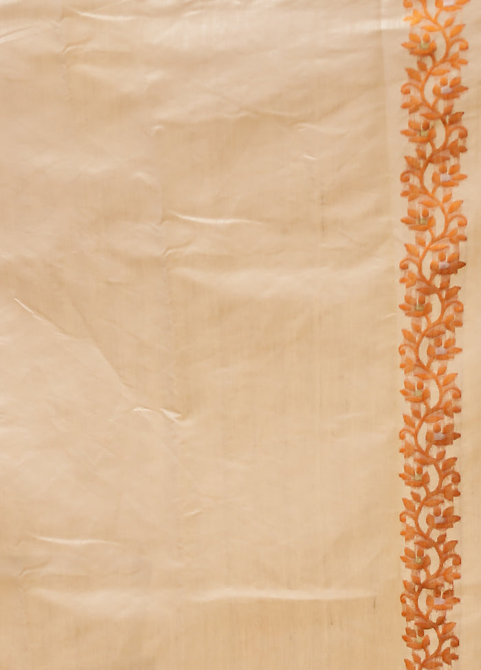 Cream Jamdani Cotton Saree Without Blouse Piece