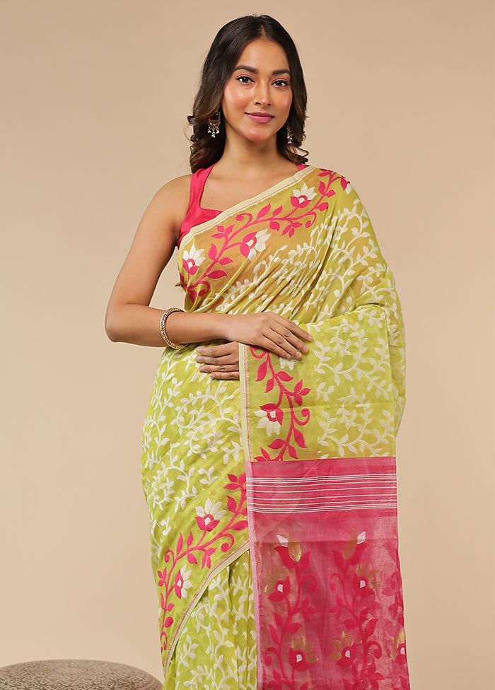Cream Jamdani Cotton Saree Without Blouse Piece