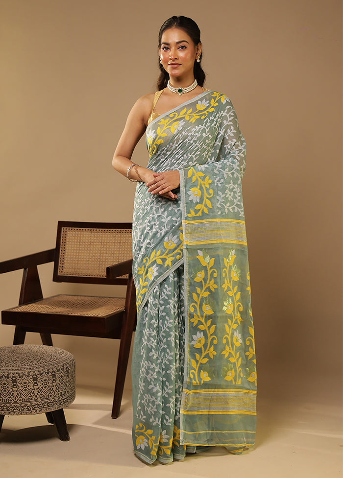 Green Jamdani Cotton Saree Without Blouse Piece