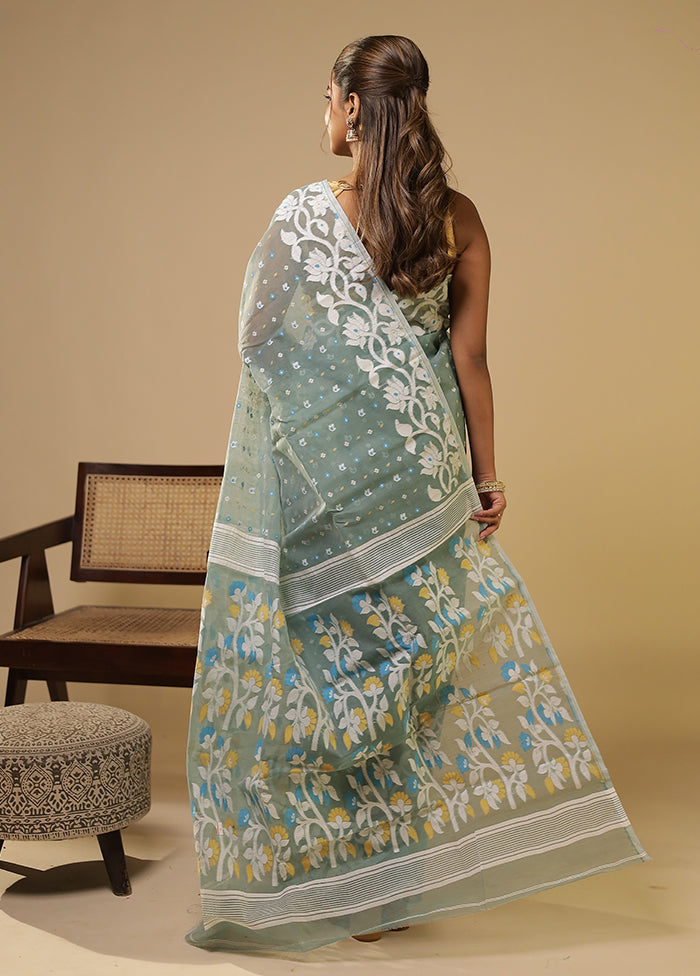Green Jamdani Cotton Saree Without Blouse Piece