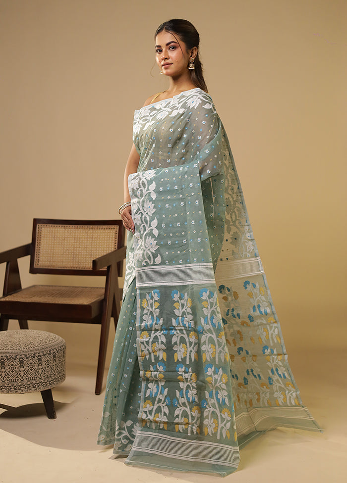 Green Jamdani Cotton Saree Without Blouse Piece