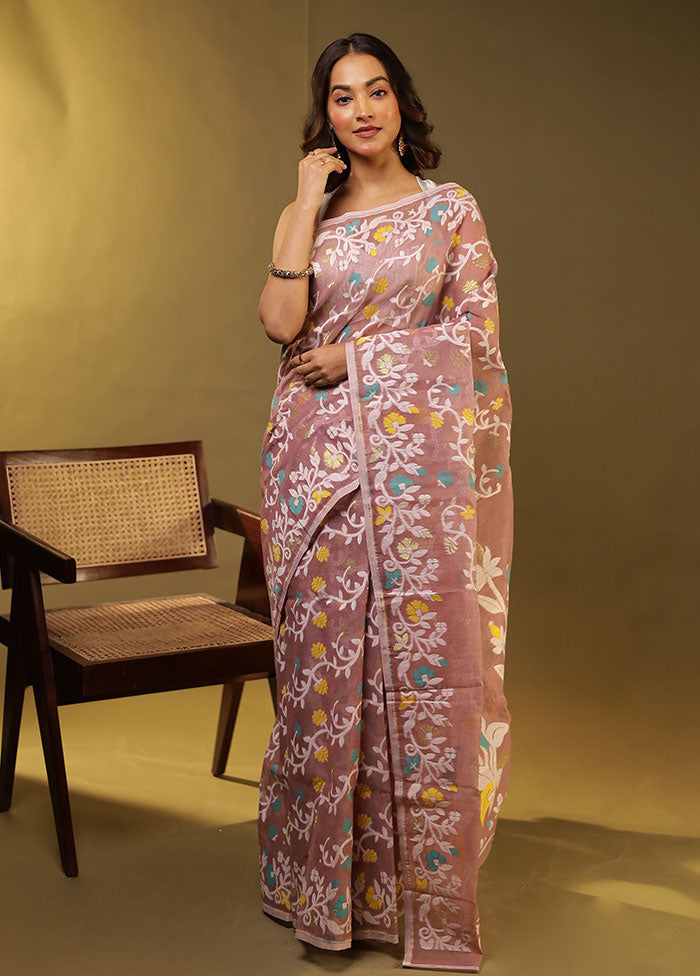 Cream Jamdani Cotton Saree With Blouse Piece