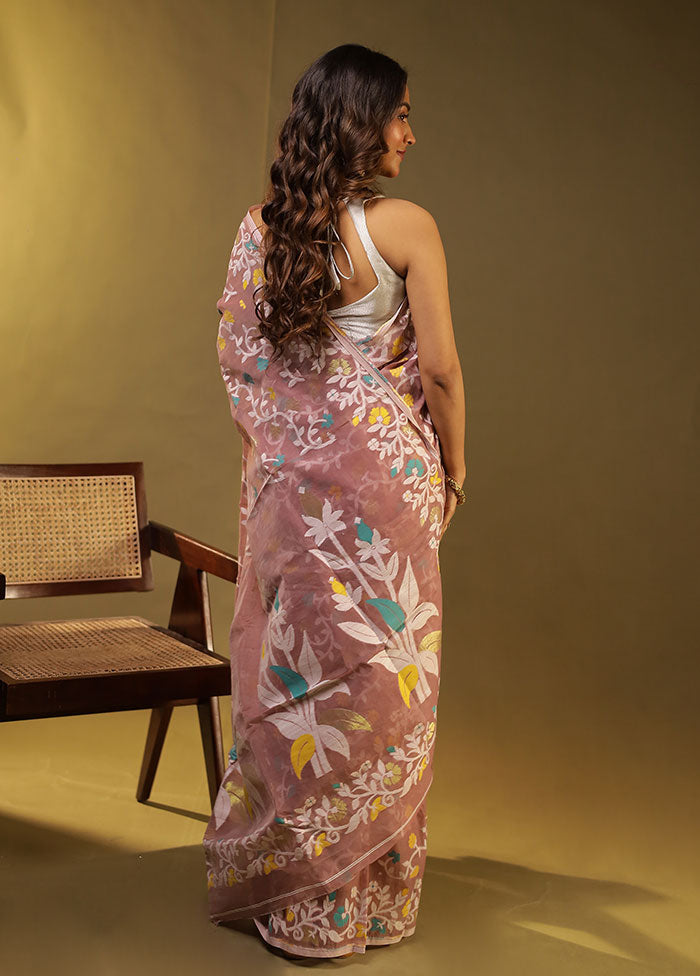 Cream Jamdani Cotton Saree With Blouse Piece
