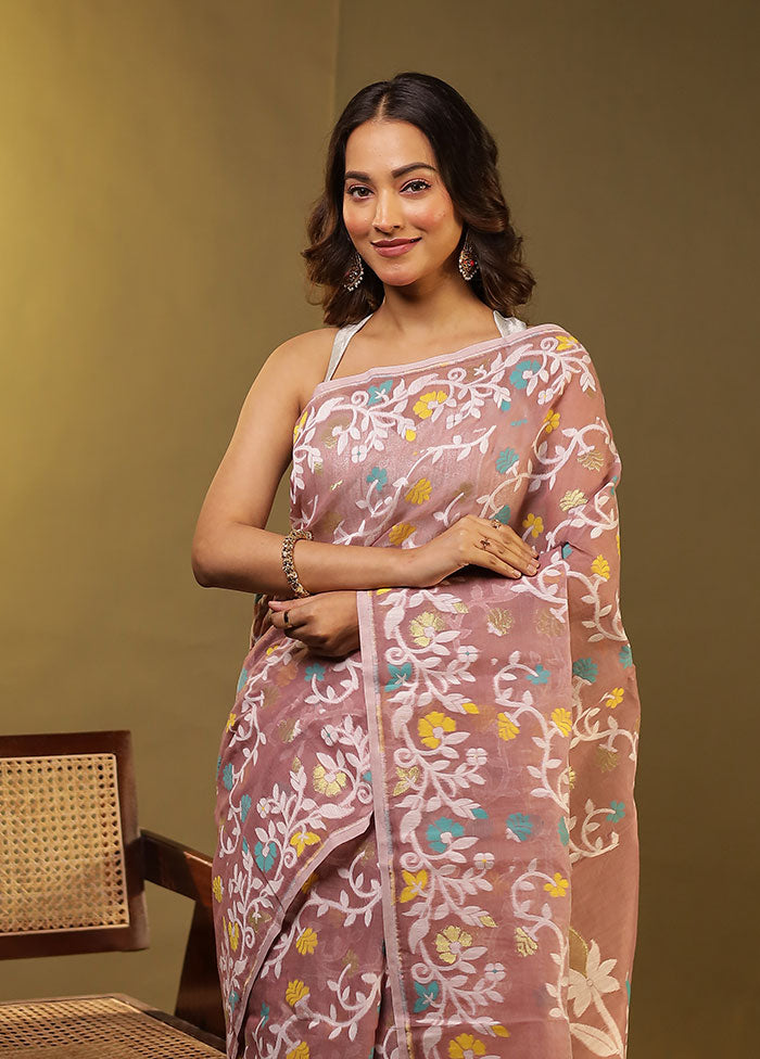 Cream Jamdani Cotton Saree With Blouse Piece