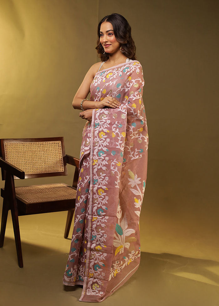 Cream Jamdani Cotton Saree With Blouse Piece
