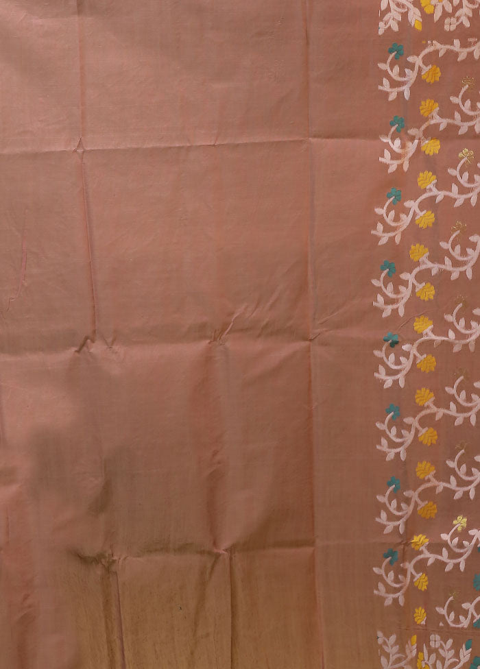Cream Jamdani Cotton Saree With Blouse Piece