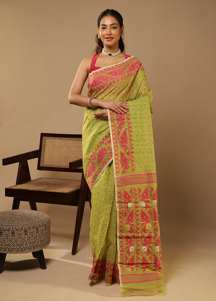 Green Jamdani Cotton Saree Without Blouse Piece