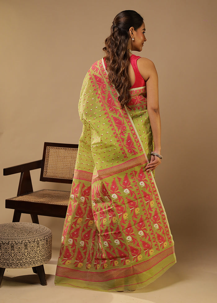 Green Jamdani Cotton Saree Without Blouse Piece