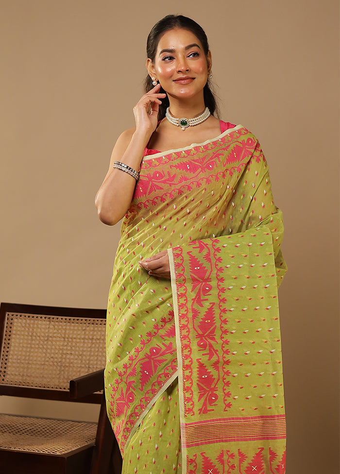 Green Jamdani Cotton Saree Without Blouse Piece