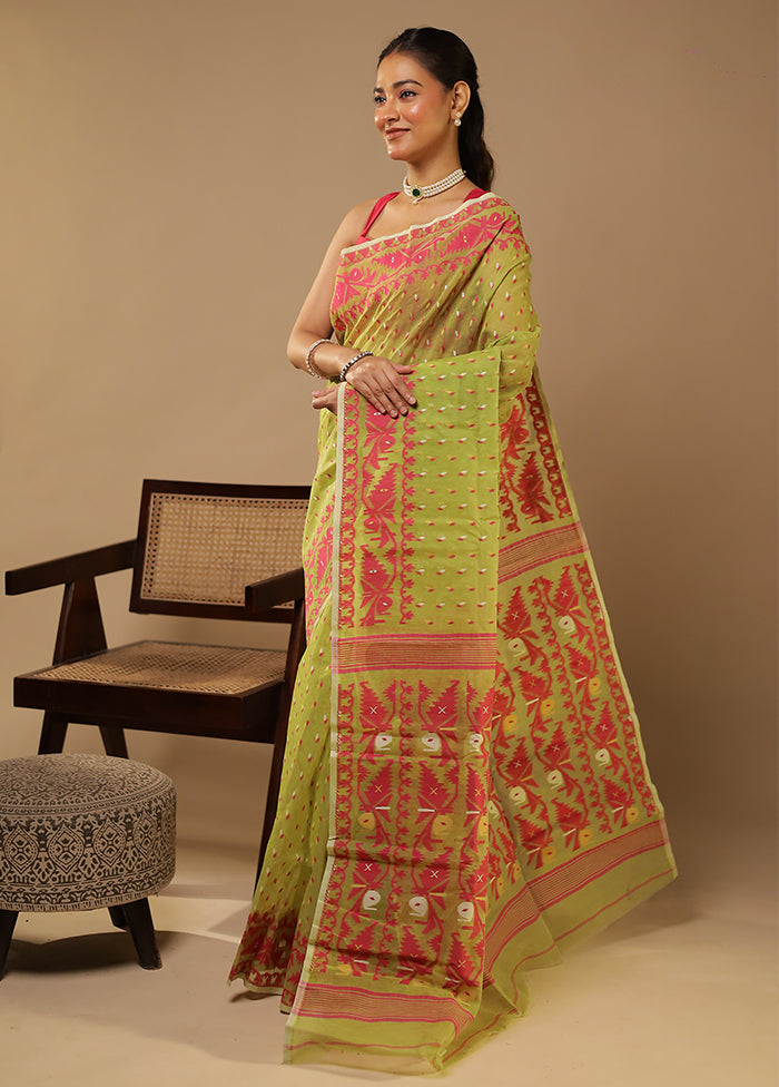 Green Jamdani Cotton Saree Without Blouse Piece