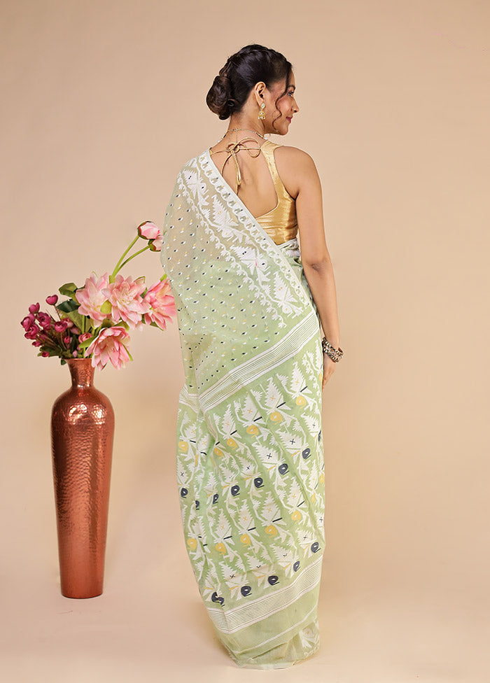 Green Jamdani Cotton Saree Without Blouse Piece