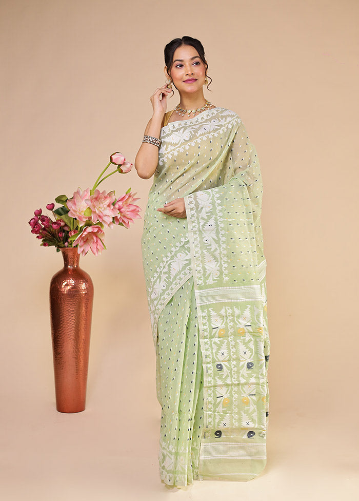 Green Jamdani Cotton Saree Without Blouse Piece