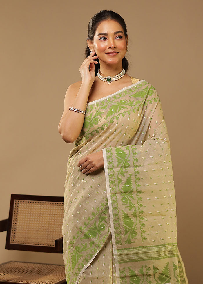 Green Jamdani Cotton Saree Without Blouse Piece