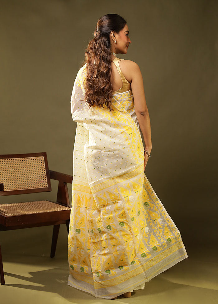 Cream Jamdani Cotton Saree Without Blouse Piece
