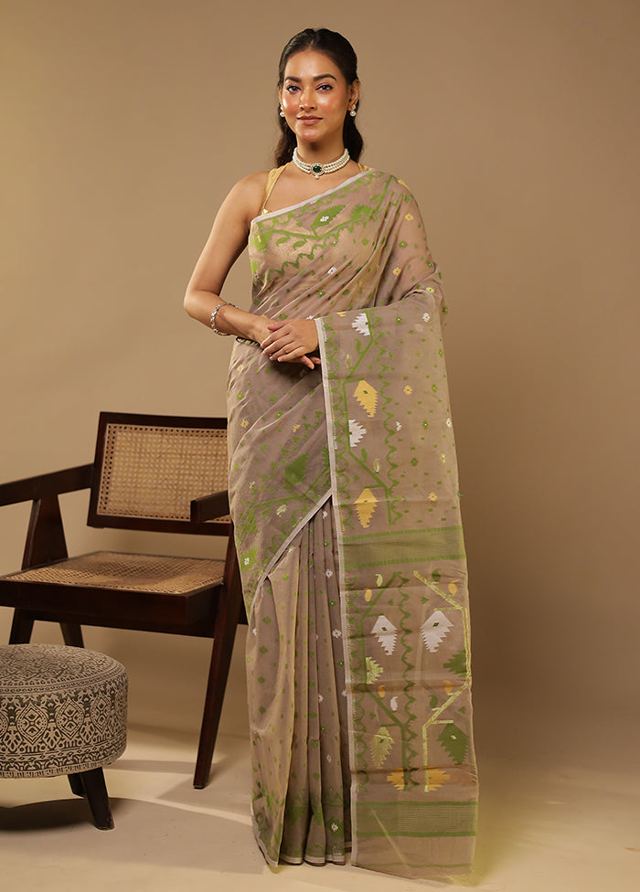 Grey Jamdani Cotton Saree Without Blouse Piece