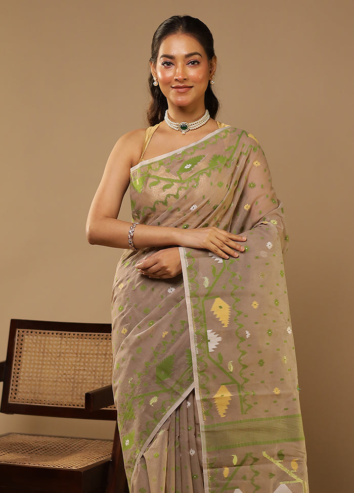 Grey Jamdani Cotton Saree Without Blouse Piece