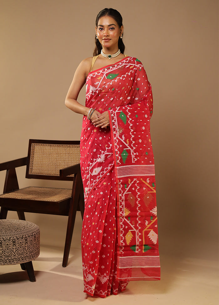 Pink Jamdani Cotton Saree Without Blouse Piece