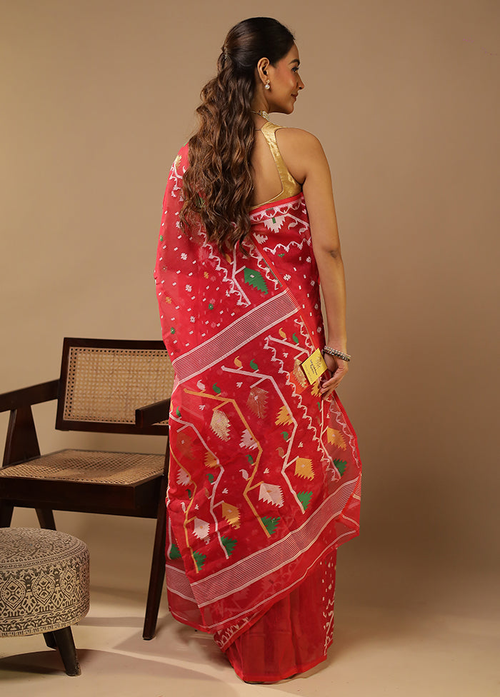 Pink Jamdani Cotton Saree Without Blouse Piece