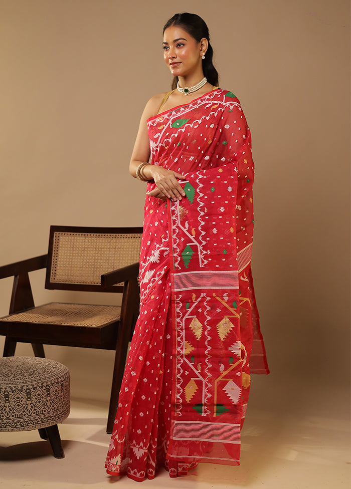 Pink Jamdani Cotton Saree Without Blouse Piece