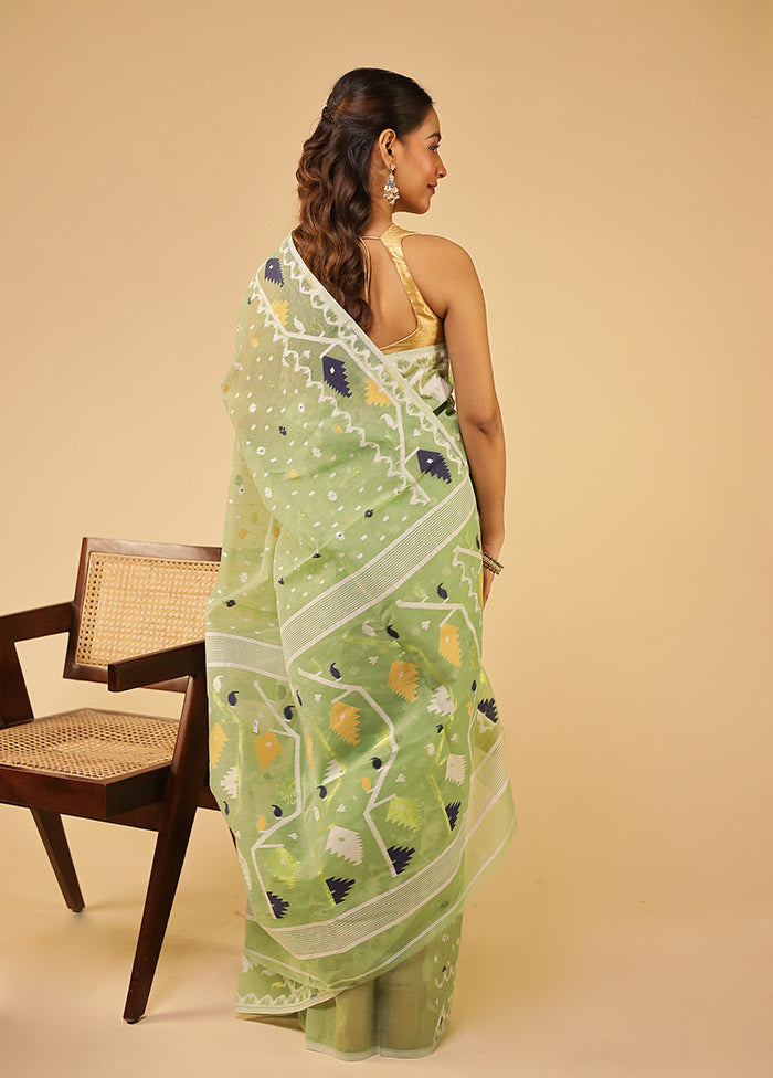 Green Jamdani Cotton Saree Without Blouse Piece