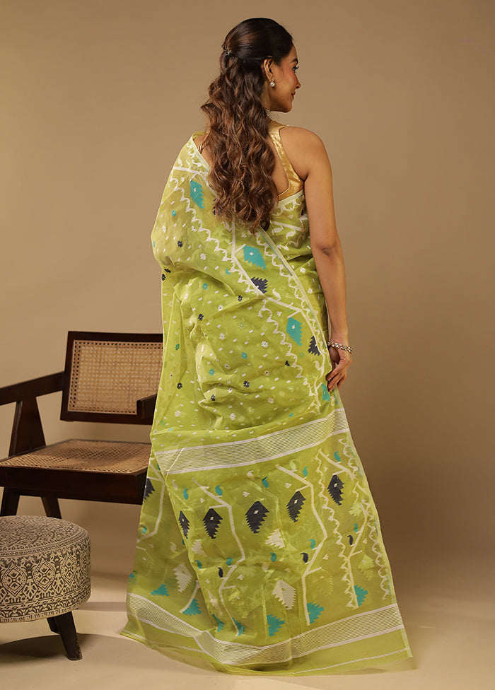 Green Jamdani Cotton Saree Without Blouse Piece