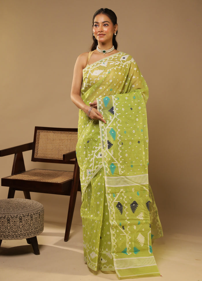 Green Jamdani Cotton Saree Without Blouse Piece