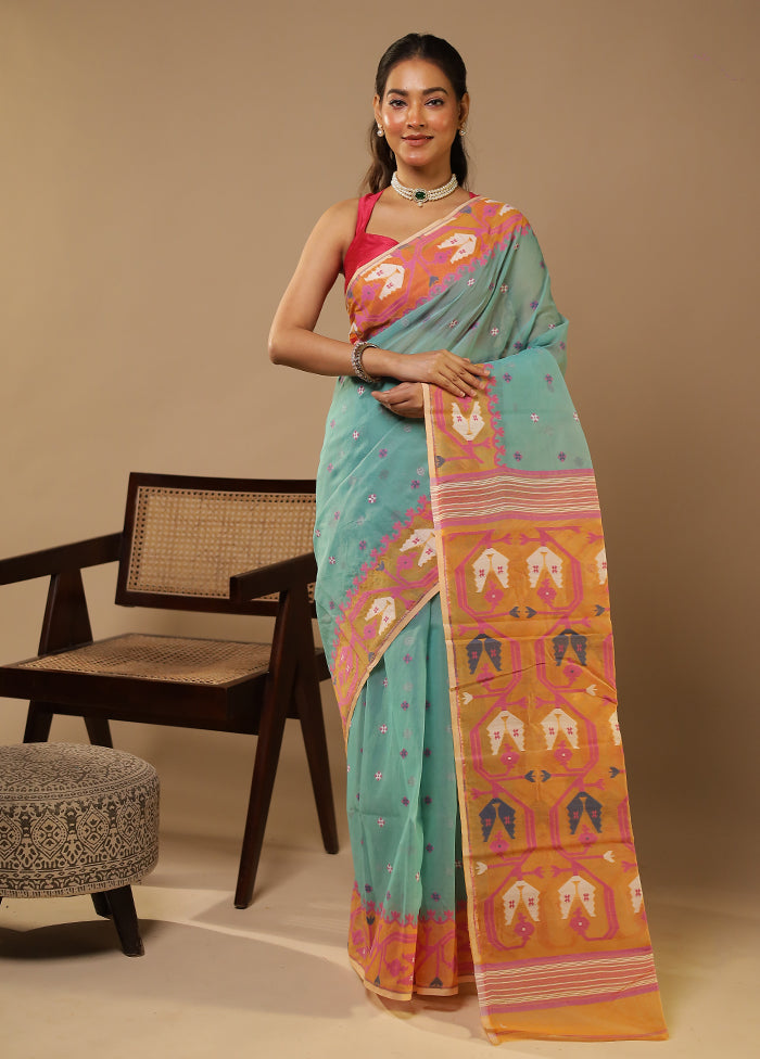 Green Jamdani Cotton Saree Without Blouse Piece