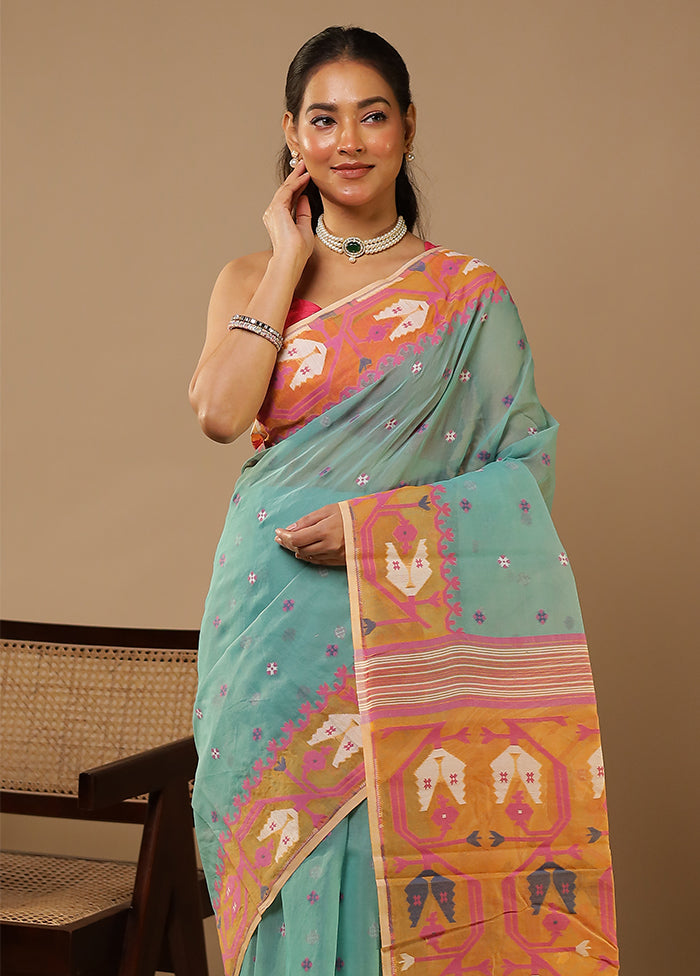 Green Jamdani Cotton Saree Without Blouse Piece