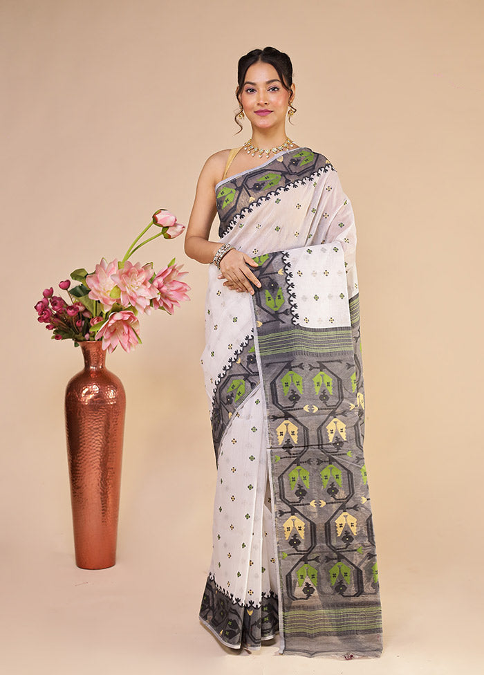 White Jamdani Cotton Saree Without Blouse Piece