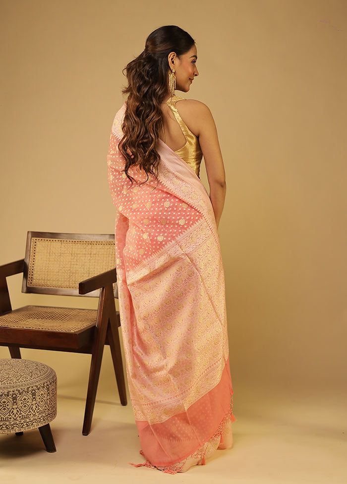 Pink Kora Silk Saree With Blouse Piece