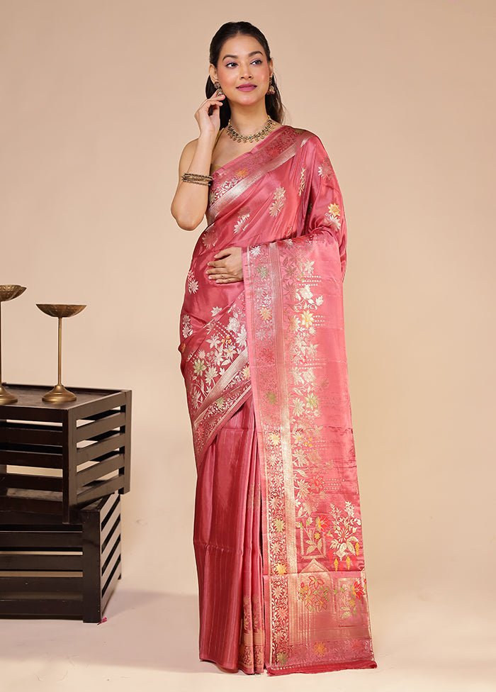 Pink Dupion Silk Saree With Blouse Piece