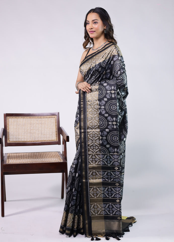 Black Tussar Silk Saree With Blouse Piece
