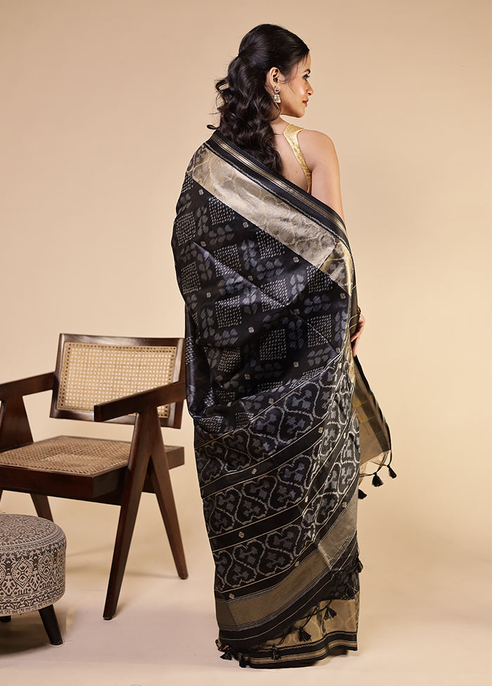 Black Tussar Silk Saree With Blouse Piece