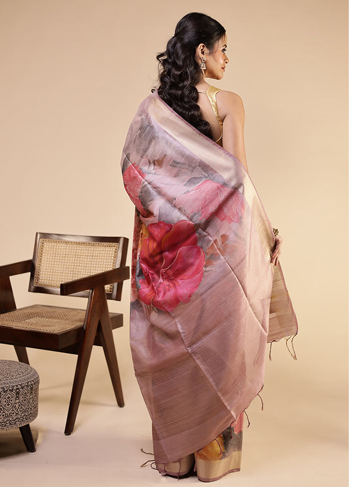 Pink Tussar Silk Saree With Blouse Piece