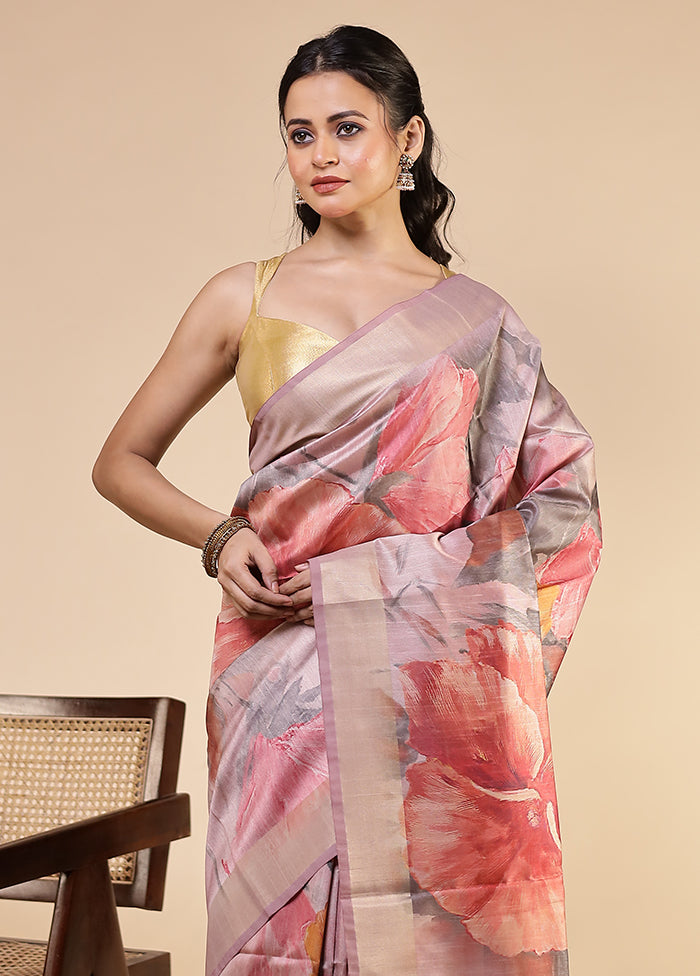 Pink Tussar Silk Saree With Blouse Piece