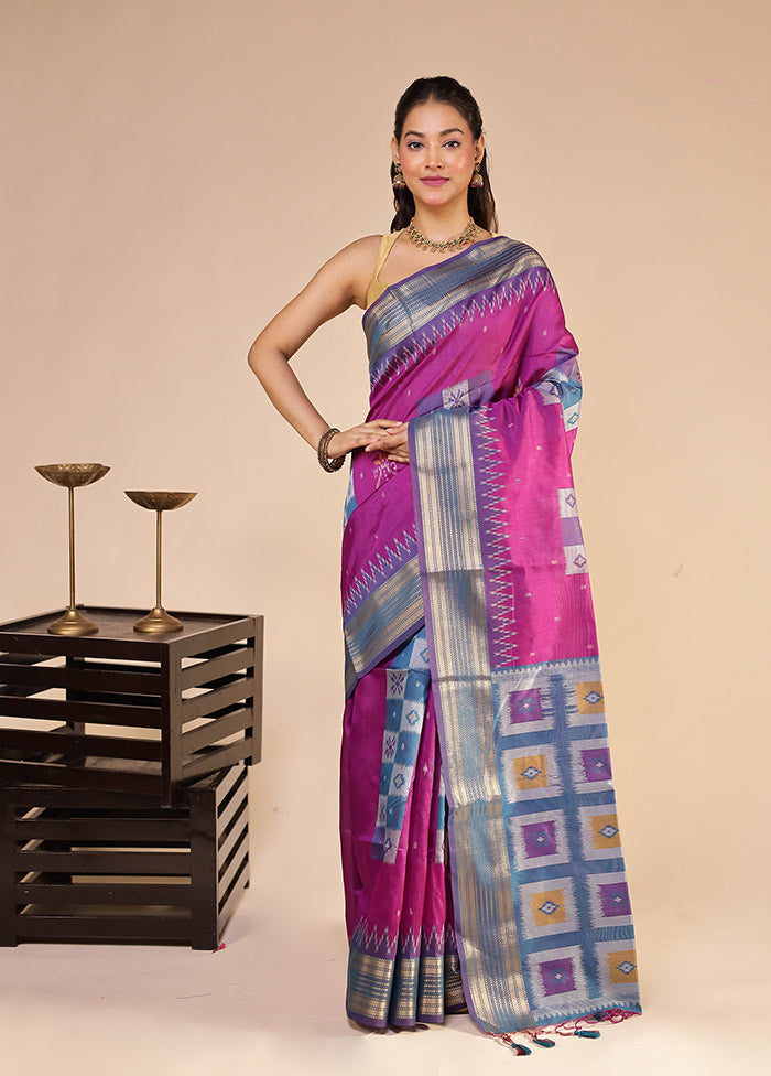Purple Tussar Silk Saree With Blouse Piece