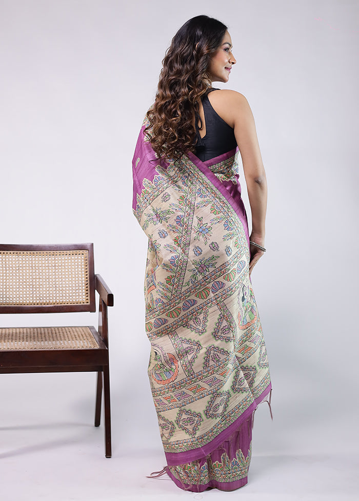 Purple Tussar Silk Saree With Blouse Piece