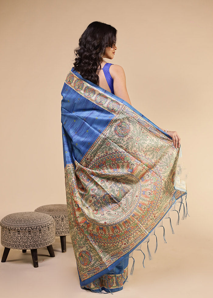 Cream Tussar Silk Saree With Blouse Piece
