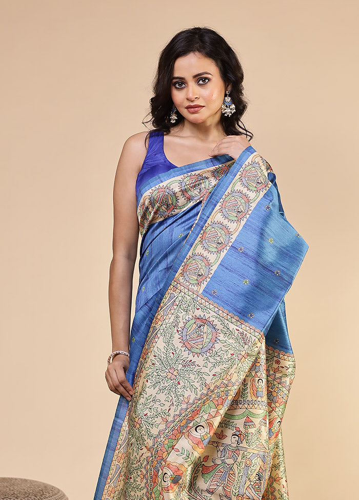 Cream Tussar Silk Saree With Blouse Piece