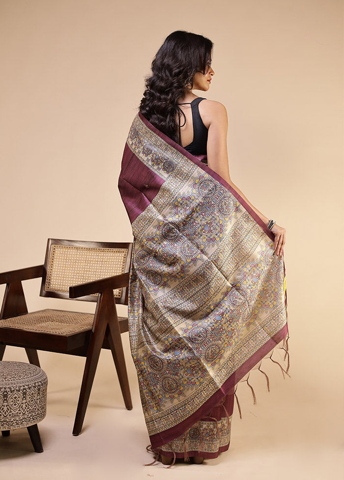Purple Tussar Silk Saree With Blouse Piece