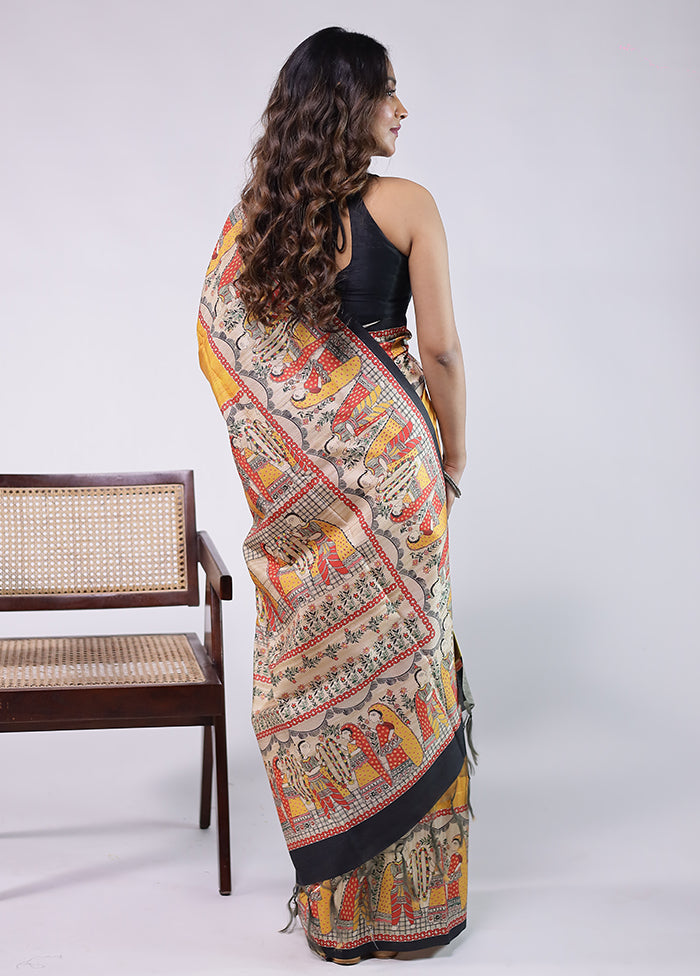 Yellow Tussar Silk Saree With Blouse Piece