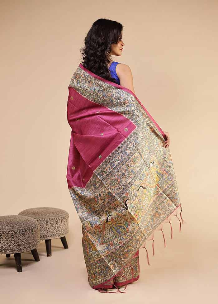 Purple Tussar Silk Saree With Blouse Piece