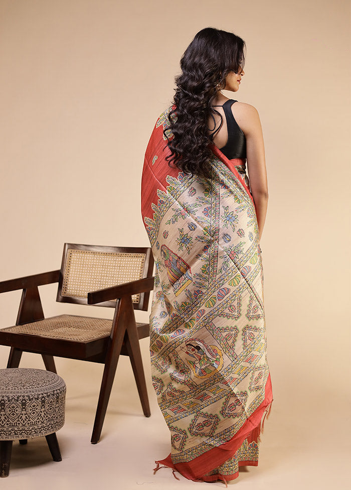 Pink Tussar Silk Saree With Blouse Piece