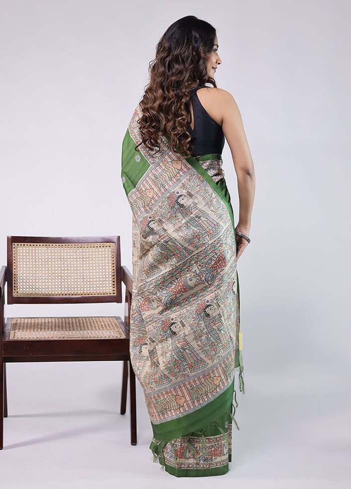Green Tussar Silk Saree With Blouse Piece