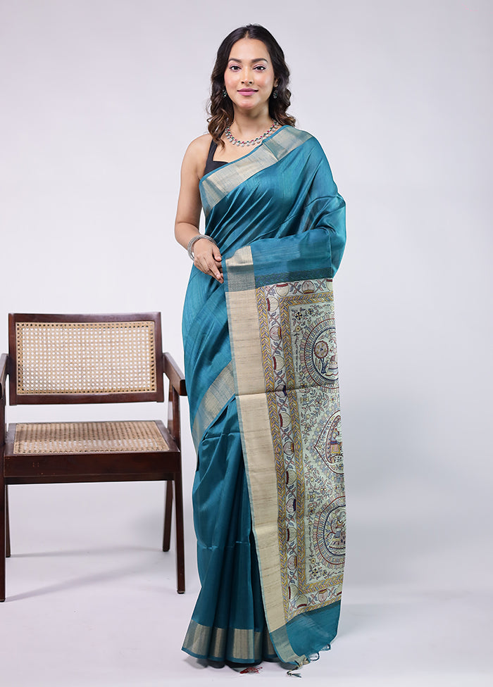 Green Tussar Silk Saree With Blouse Piece
