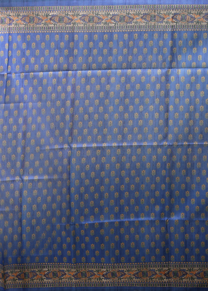 Blue Tussar Silk Saree With Blouse Piece