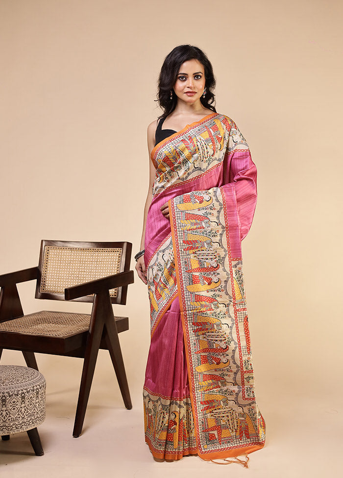 Purple Tussar Silk Saree With Blouse Piece