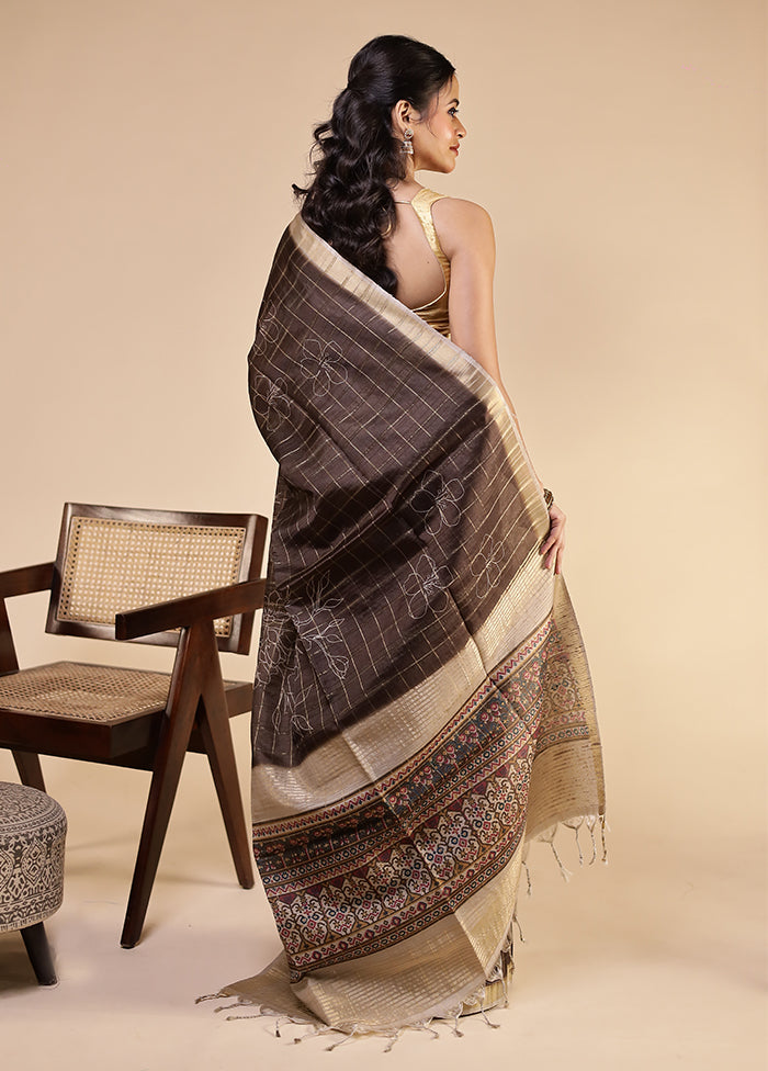 Purple Tussar Silk Saree With Blouse Piece