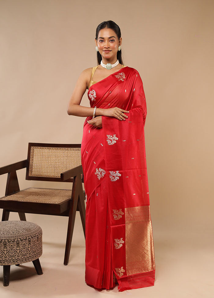 Red Pure Cotton Saree With Blouse Piece